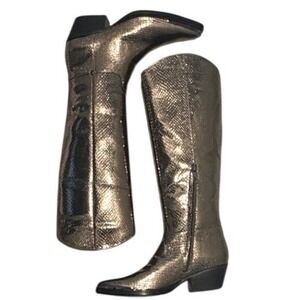 Metallic Snake Print Knee High Boots Western Cowboy Pointed Toe Zipper Women 7.5